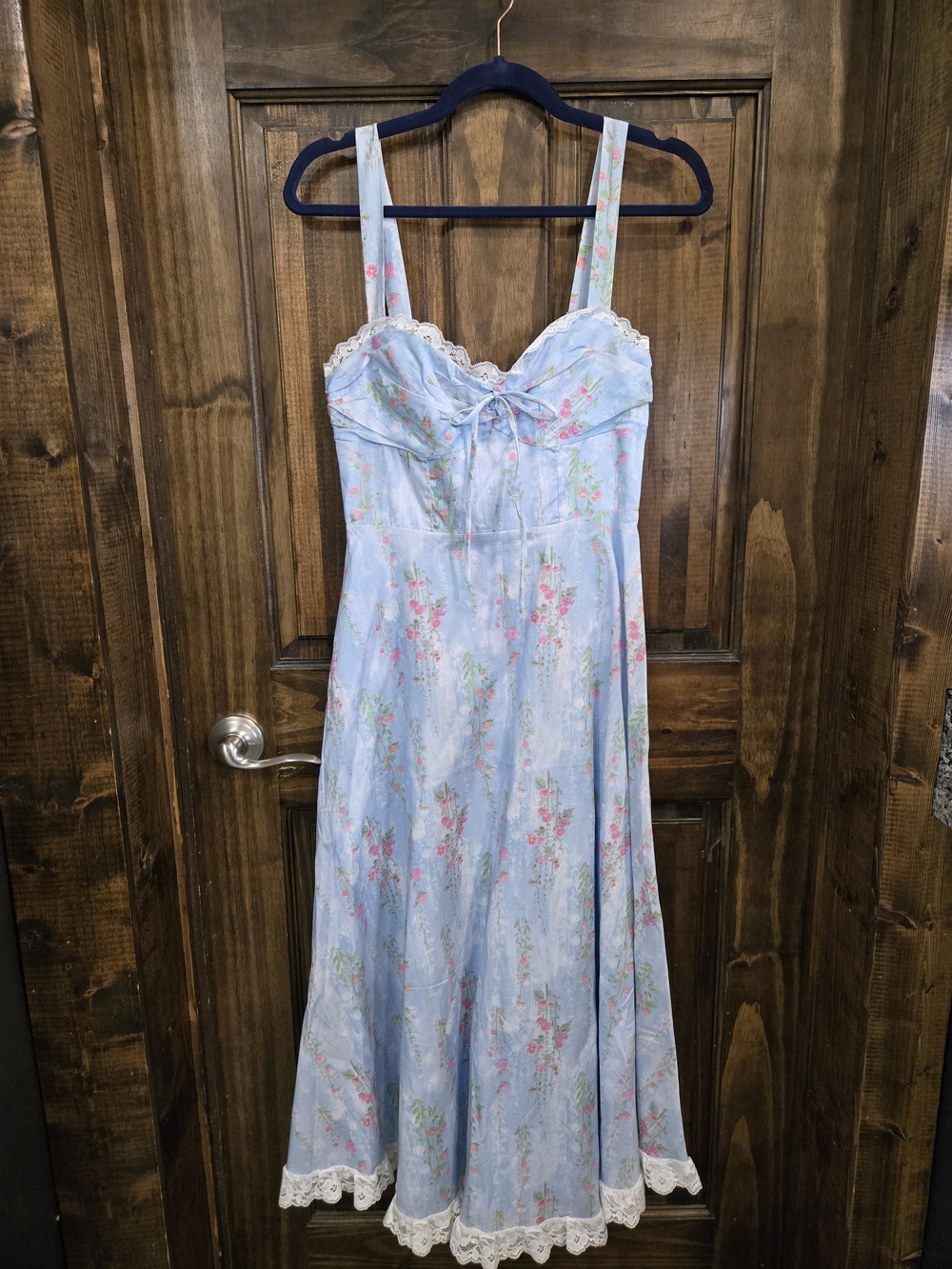 Light Blue Floral Lace-Trim Sundress